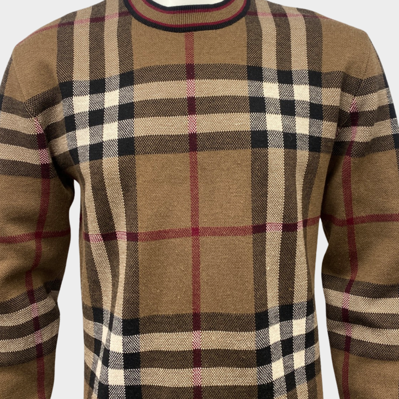 Burberry men’s brown checked wool jumper