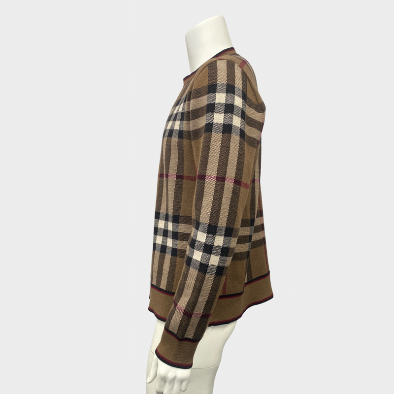 Burberry men’s brown checked wool jumper