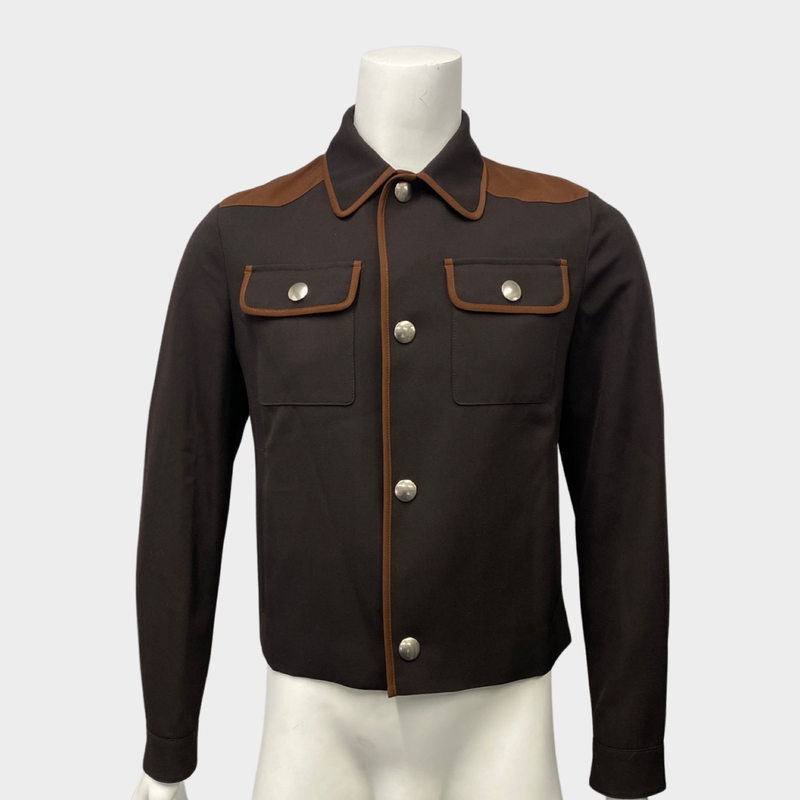 Prada men's brown wool and viscose jacket with silver buttons