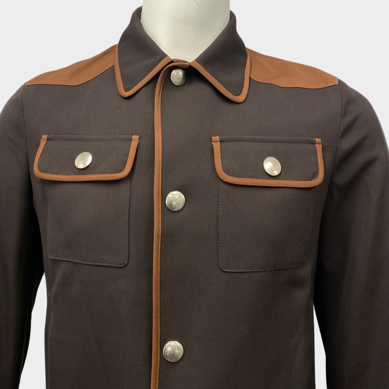 Prada men's brown wool and viscose jacket with silver buttons