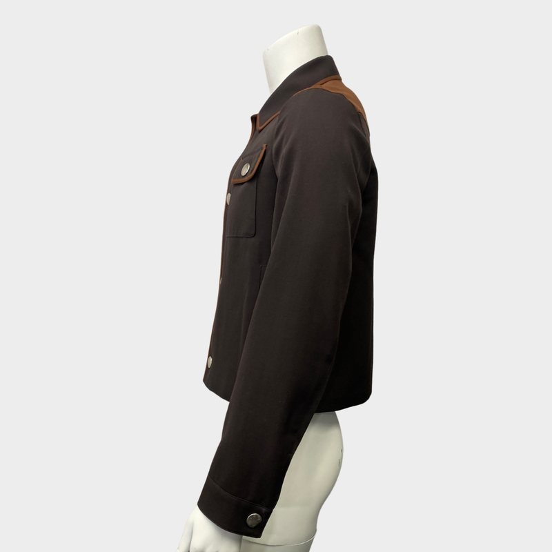 Prada men's brown wool and viscose jacket with silver buttons