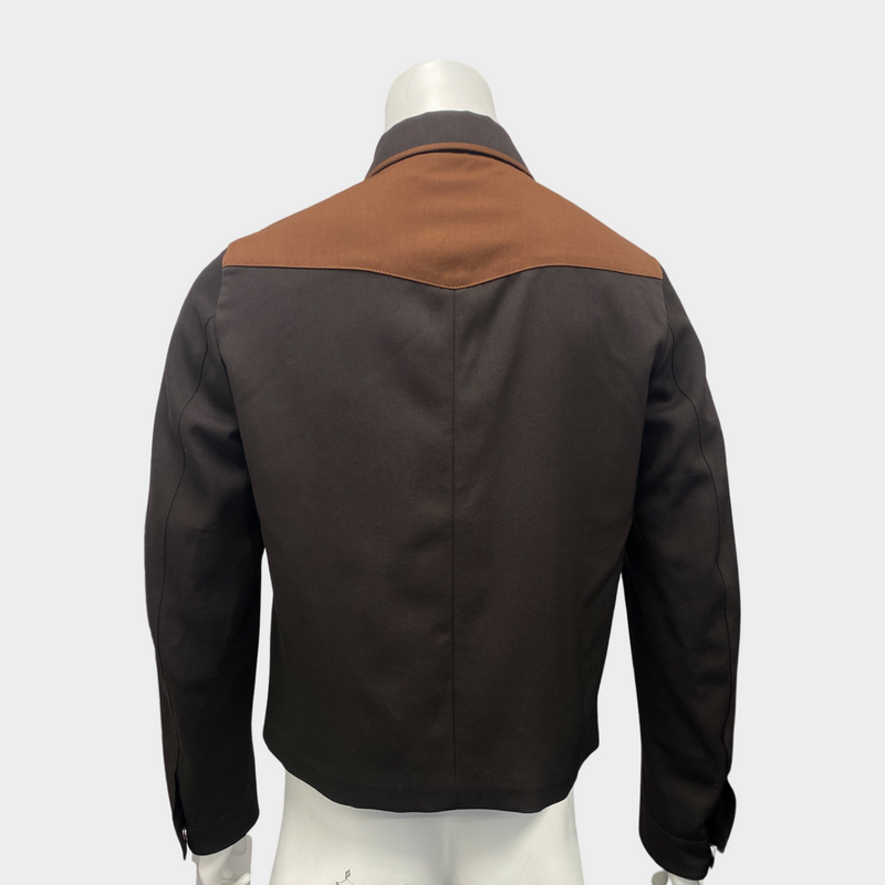 Prada men's brown wool and viscose jacket with silver buttons