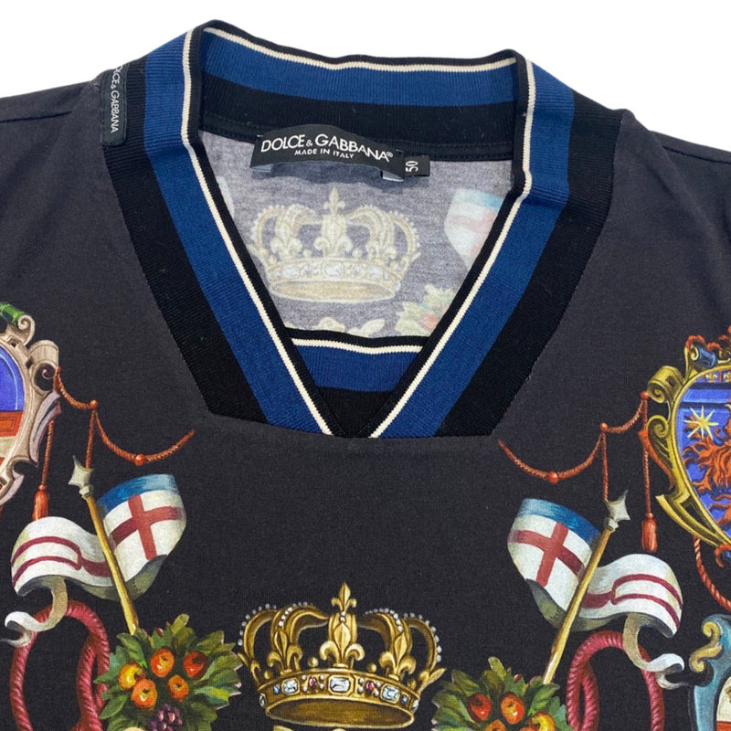second-hand DOLCE&GABBANA black and navy crown print T-shirt | Size IT50