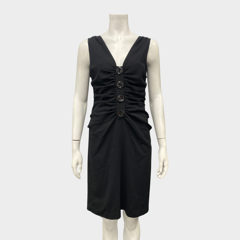 Dolce&Gabbana black wool pleated dress with front buttons