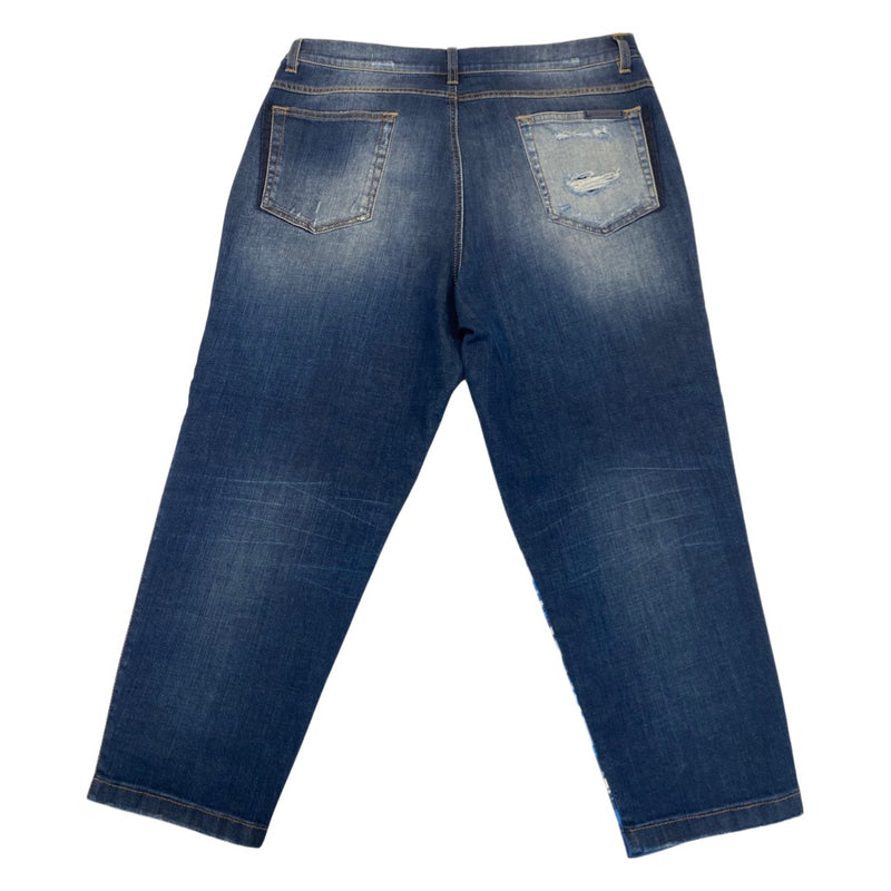 second-hand DOLCE&GABBANA navy sicilian print denim and silk jeans | Size IT50