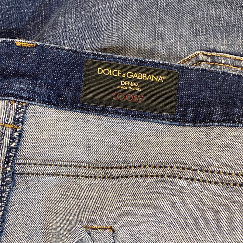 DOLCE&GABBANA navy sicilian print denim and silk jeans