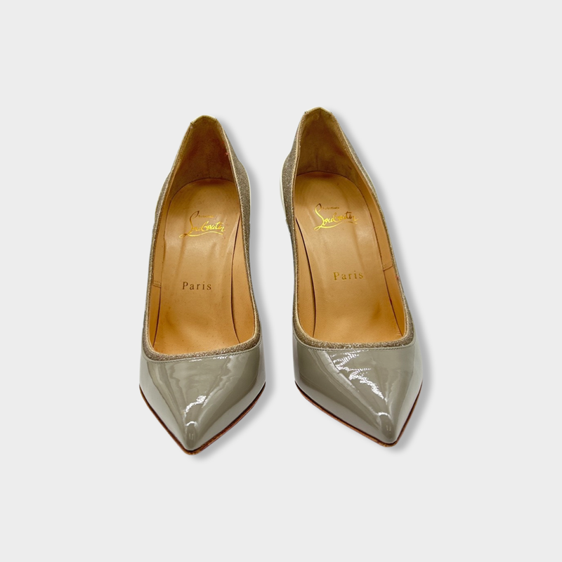 pre-owned CHRISTIAN LOUBOUTIN grey patent leather pumps | Size EU38 UK5