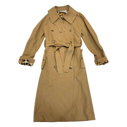 pre-owned YVES SAINT LAURENT brown beige trench coat with animal print underlining | Size FR34