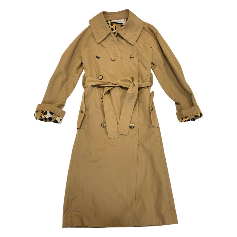pre-owned YVES SAINT LAURENT brown beige trench coat with animal print underlining | Size FR34