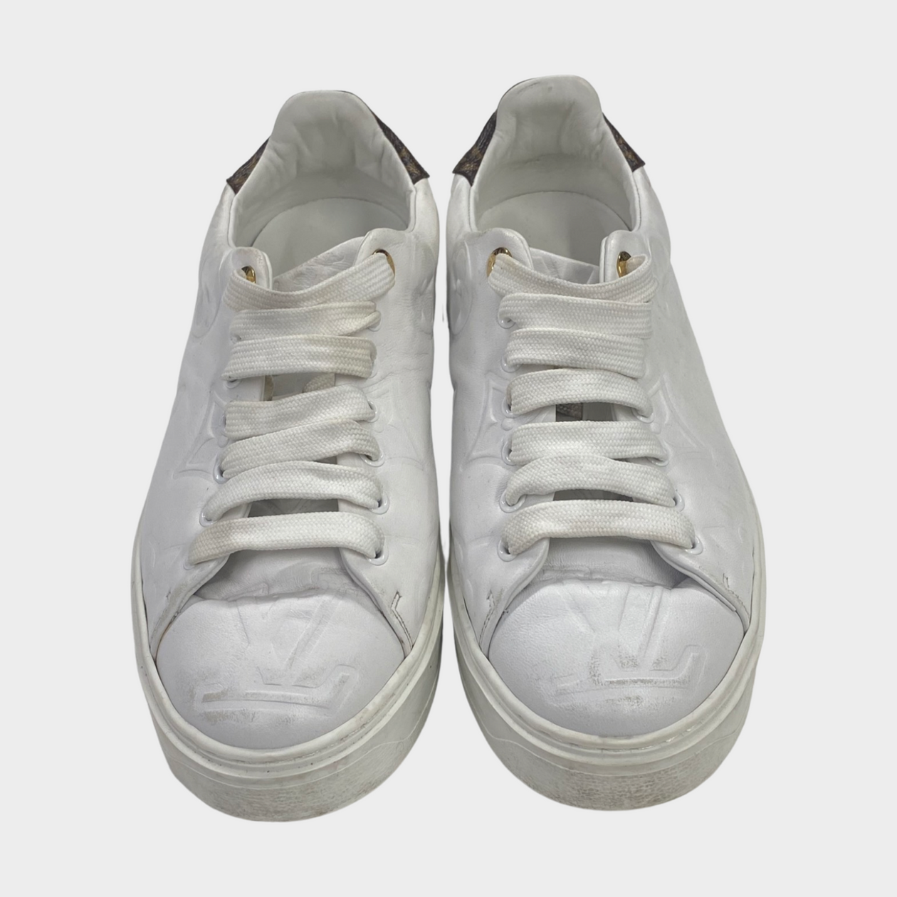 Louis Vuitton Women's White Leather Sneakers With Monogram Print