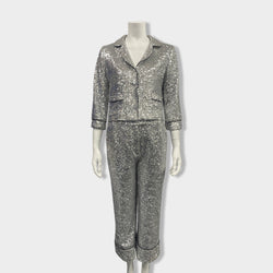 pre-owned ITMFL silver sequined set of blouse and trousers | Size S