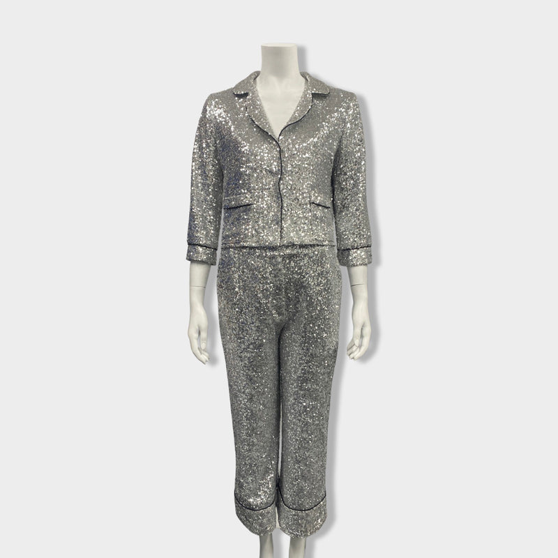 pre-owned ITMFL silver sequined set of blouse and trousers | Size S