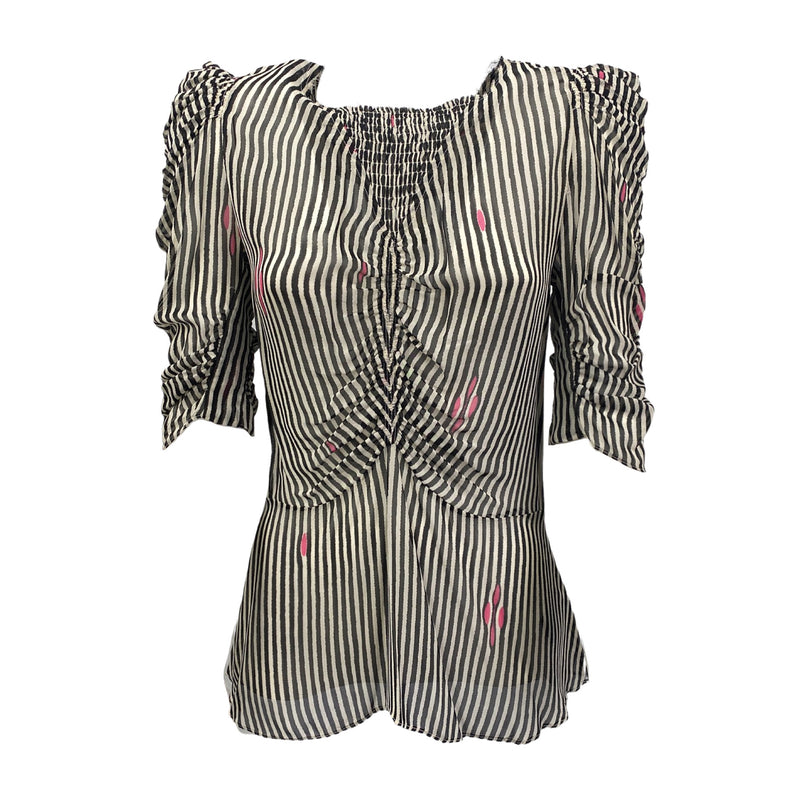 pre-loved ISABEL MARANT ÉTOILE black and white striped viscose mesh blouse