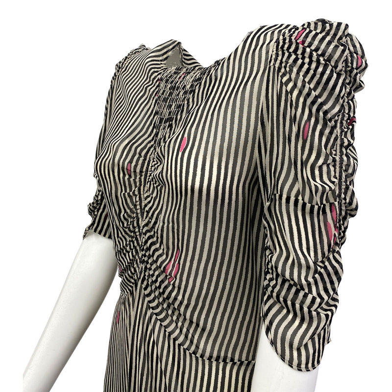 pre-owned ISABEL MARANT ÉTOILE black and white striped viscose mesh blouse