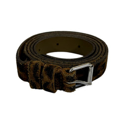SAINT LAURENT animal print suede brown belt with silver buckle