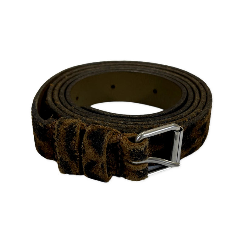 SAINT LAURENT animal print suede brown belt with silver buckle