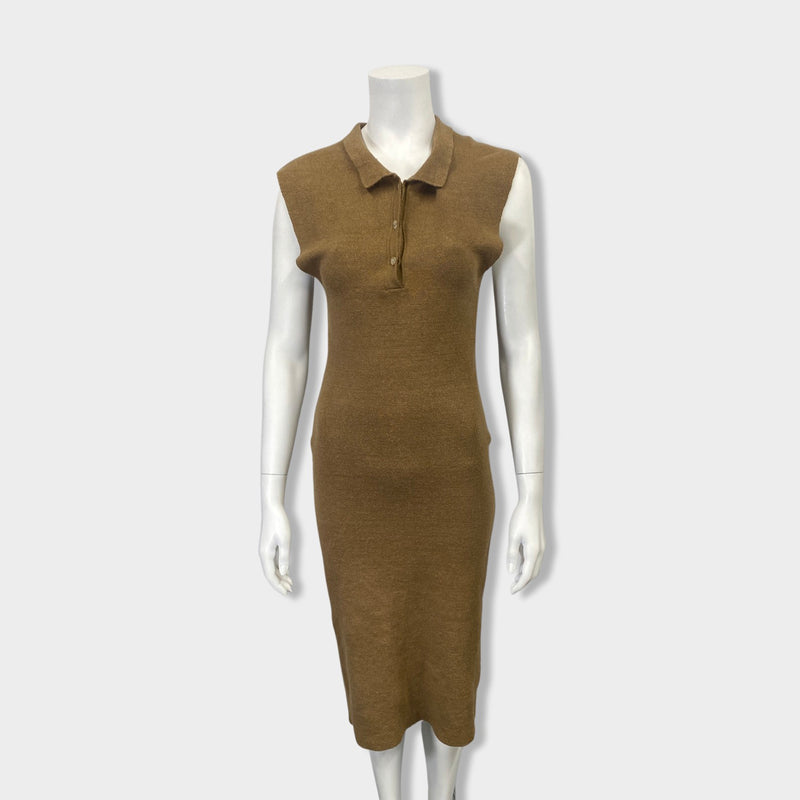 pre-owned JACQUEMUS camel linen sleeveless dress | Size FR38