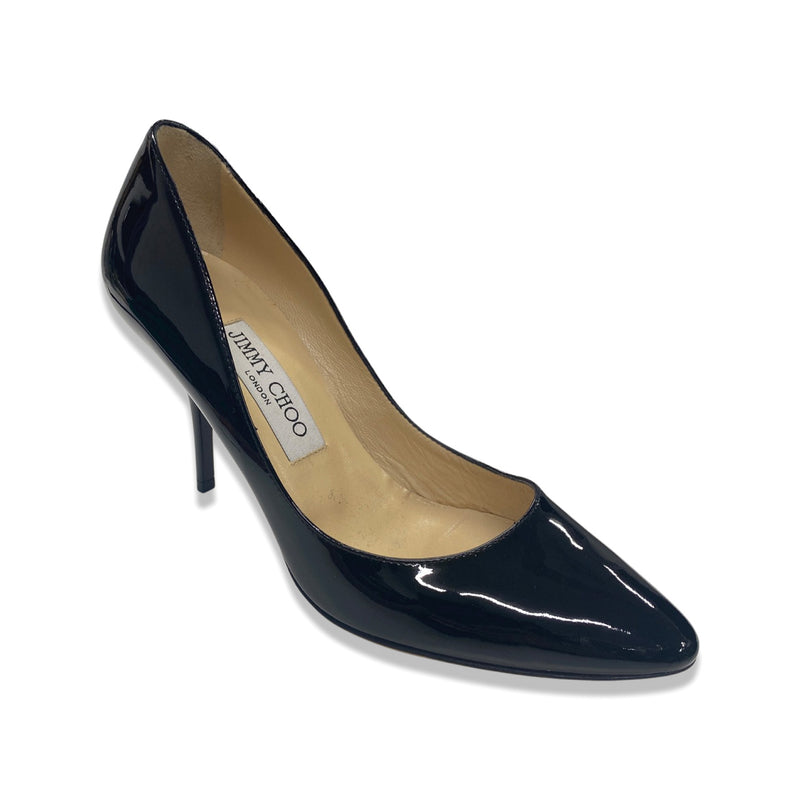 pre-loved JIMMY CHOO black patent leather pumps