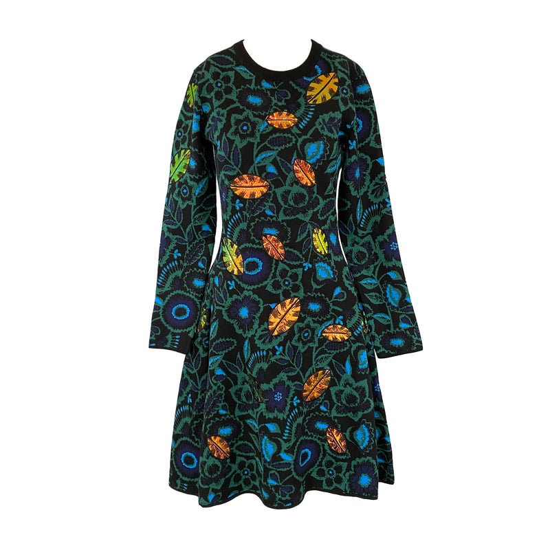 Kenzo green and blue Flower Print Jacquard Dress Loop Generation UK