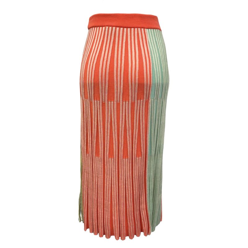 pre-owned KENZO orange and green striped cotton skirt