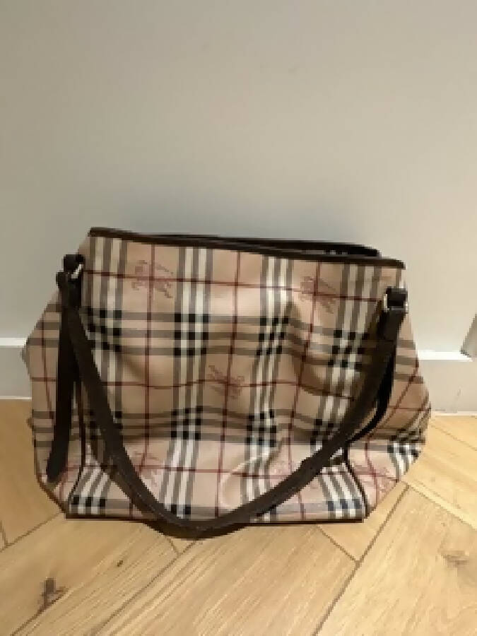 Burberry women's Beige and Brown Haymarket Checked Leather Canterbury Tote