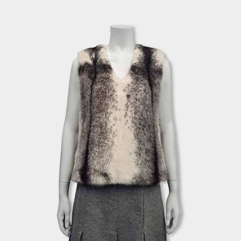 pre-owned LILLY E VIOLETTA ecru and brown visone mink fur gilet