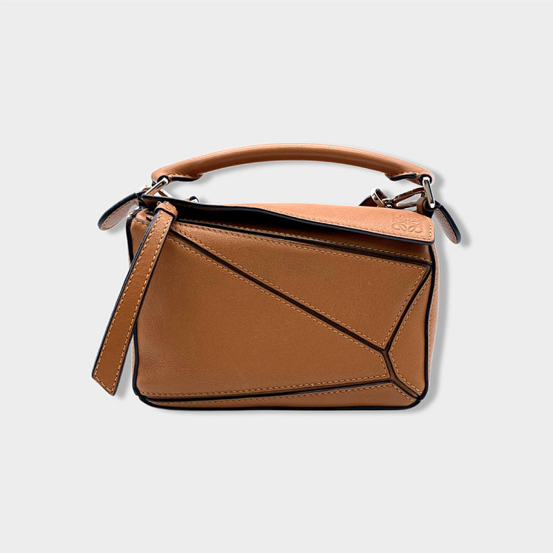 pre-owned LOEWE mini puzzle tan calfskin handbag