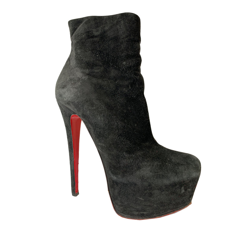 second hand Christian Louboutin black suede platform ankle boots