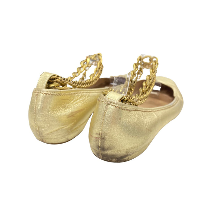 CHRISTIAN LOUBOUTIN gold leather ankle chain ballet flats