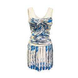 pre-owned LOUIS VUiTTON ecru and blue mesh pleated dress | Size FR36