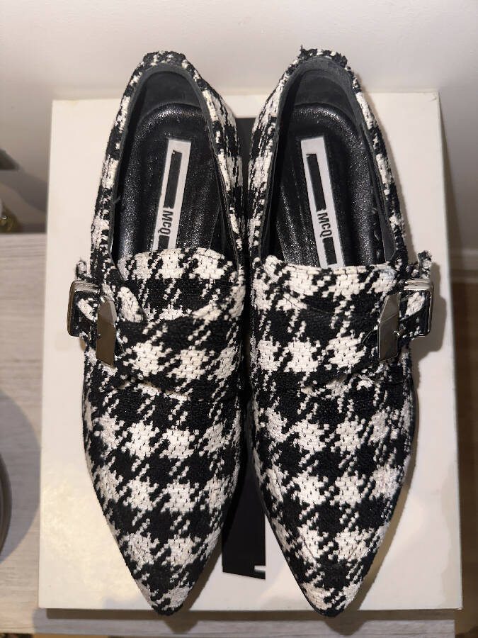 Alexander McQueen women's black and white houndstooth loafers