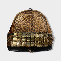 pre-owned MCM animal print leather and pony hair backpack