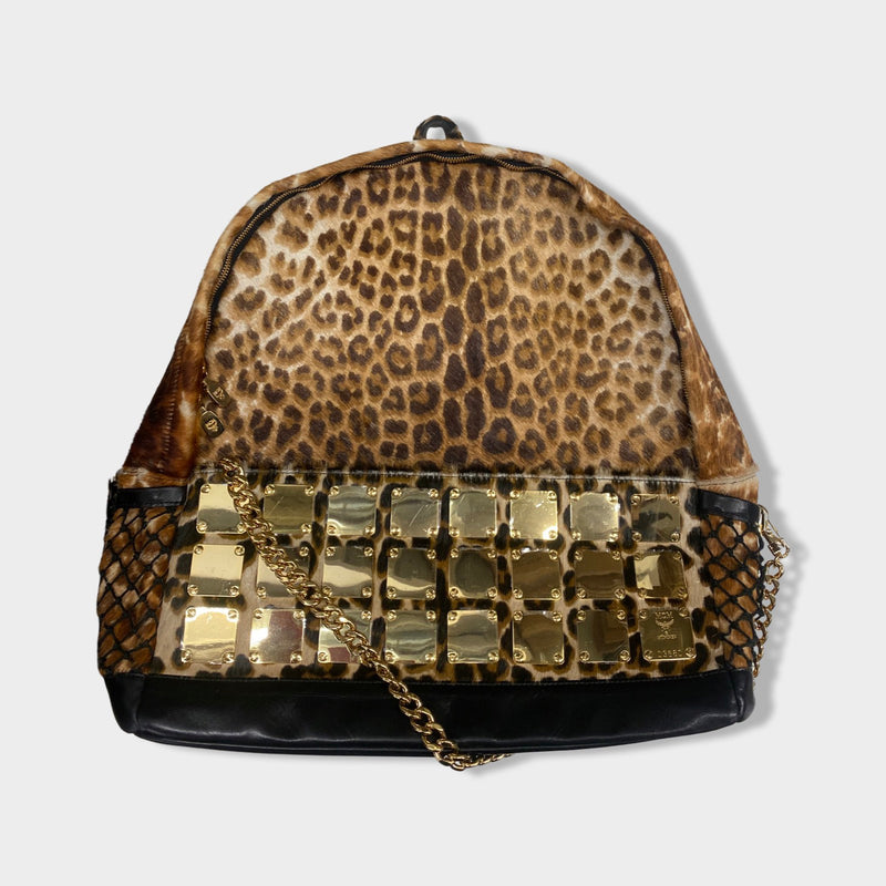 pre-owned MCM animal print leather and pony hair backpack