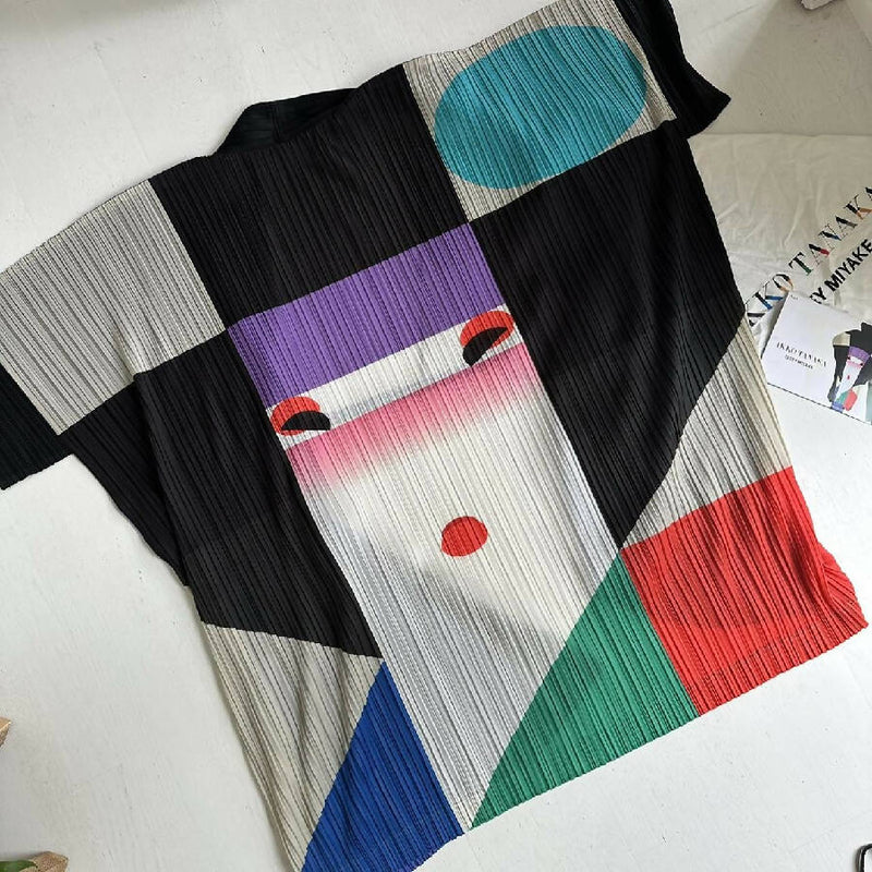 Issey Miyake multicoloured pleated nihon buyo kimono coat