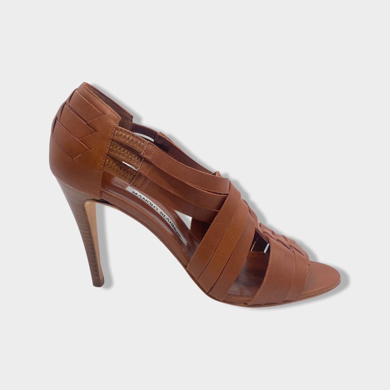 second-hand MANOLO BLAHNIK ochre leather sandal heels | Size EU39.5 UK6.5