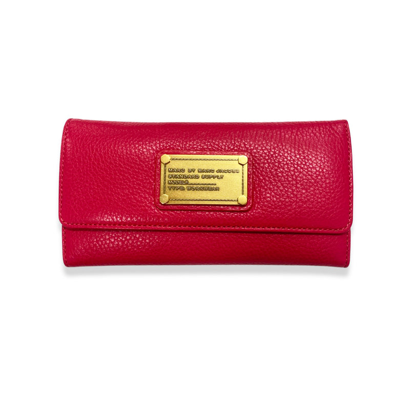 pre-owned MARC BY MARC JACOBS raspberry and gold leather wallet