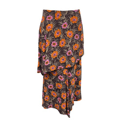 pre-loved MARNI brown viscose floral print skirt