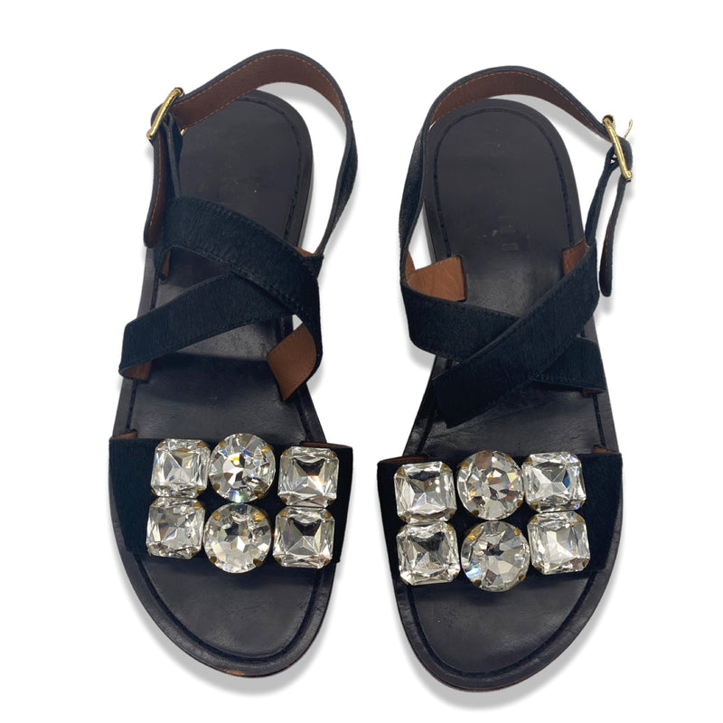 MARNI black and brown crystal leather sandals | Size 39