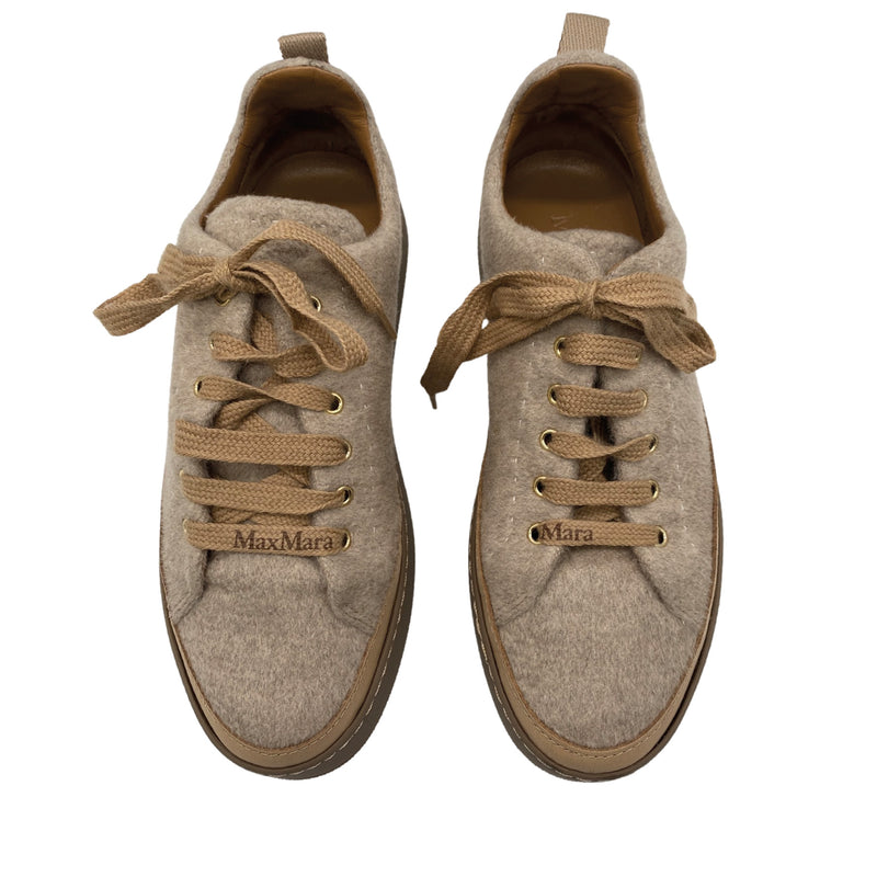 pre-owned MAX MARA light brown platform trainers