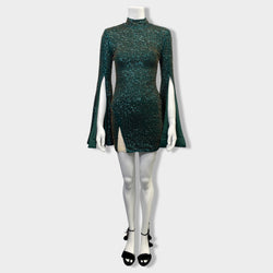 pre-owned MICHAEL COSTELLO emerald green and gold sequin mini dress | Size S