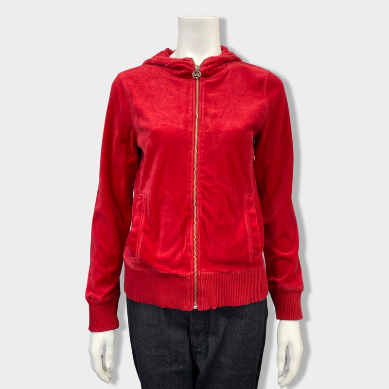 pre-owned MK MICHAEL KORS red velvet zipped hoodie | Size S