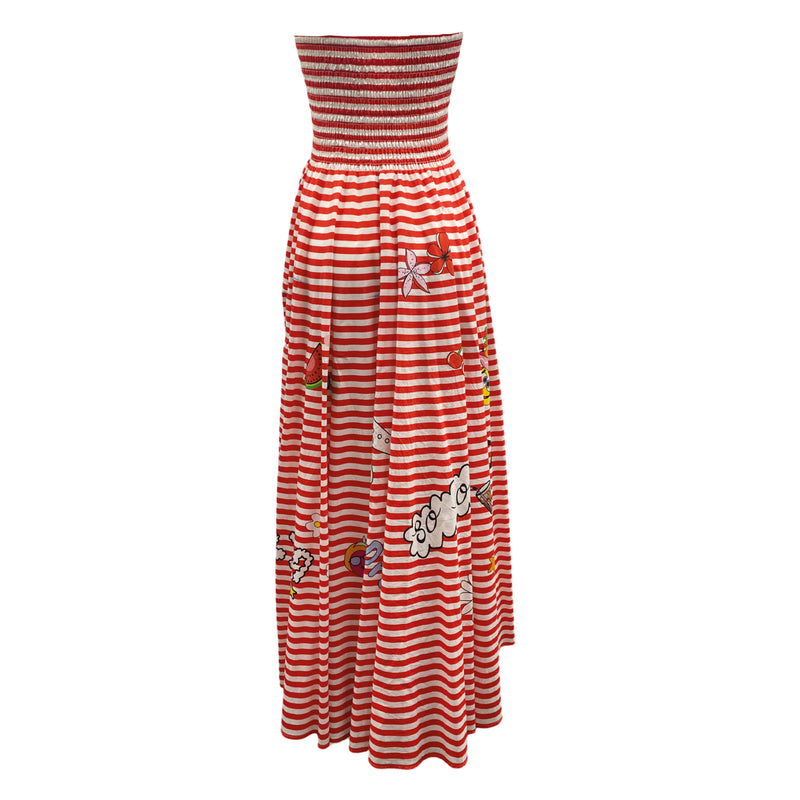 MIRA MIKATI red and white striped cotton dress
