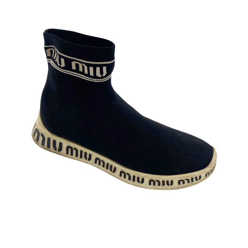 pre-owned MIU MIU black logo trainers | Size 37.5