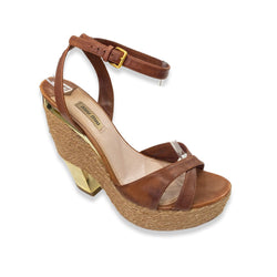 pre-owned  MIU MIU ochre and gold wedges | Size 40