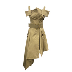 pre-owned MONSE beige belted cotton assymmetrical dress | Size UK4