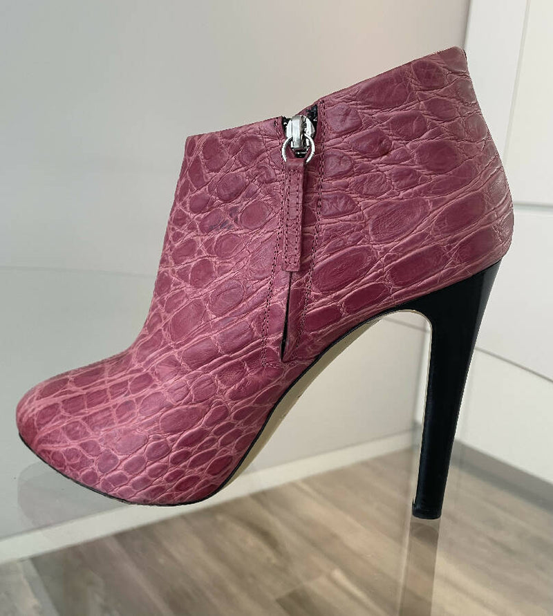 Giuseppe Zanotti dark pink mock croc leather heeled ankle boots