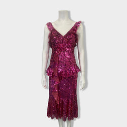pre-owned NEEDLE&THREAD pink sequin dress | Size UK8