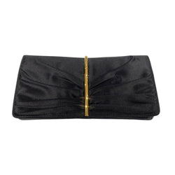 pre-owned NINA RICCI black satin and leather clutch with gold hardware