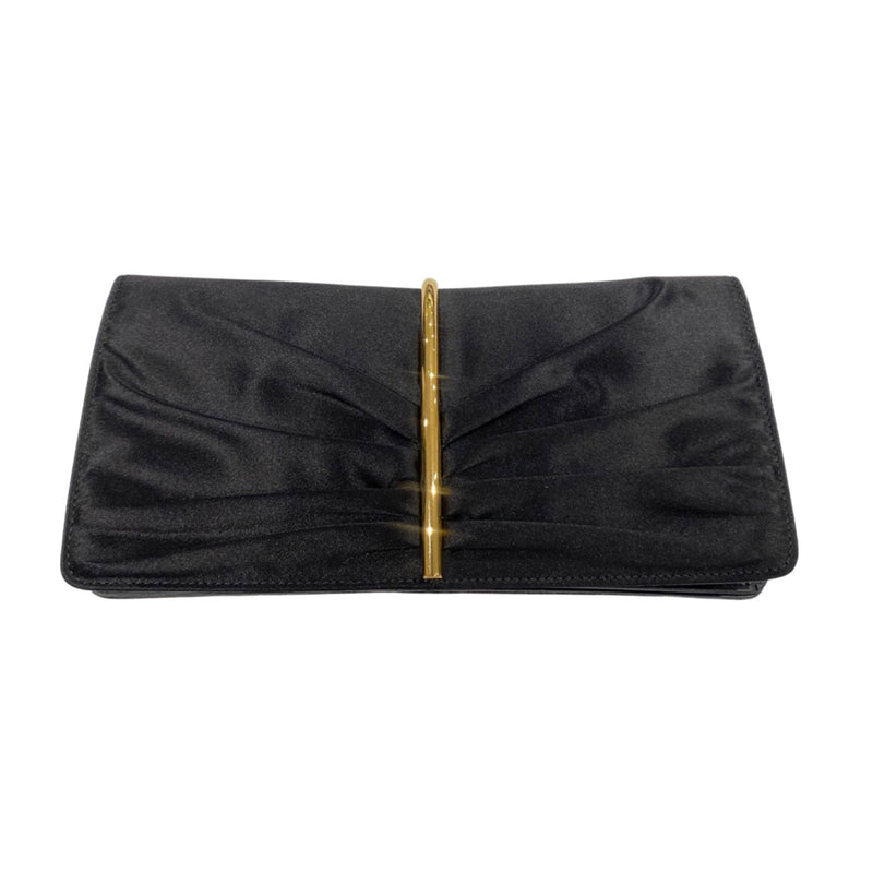 pre-owned NINA RICCI black satin and leather clutch with gold hardware
