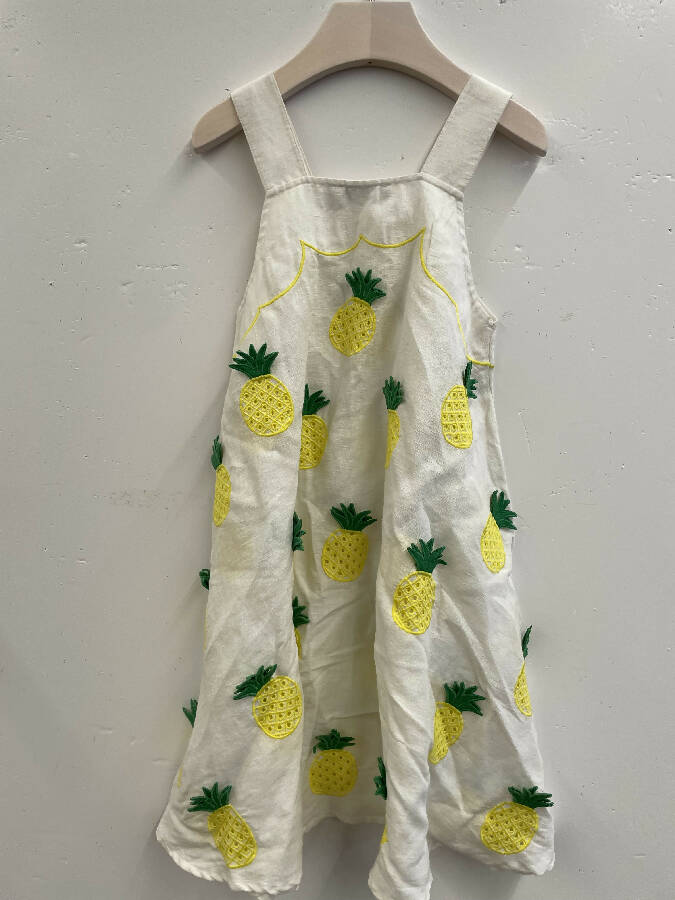 Stella McCartney girls white linen dress with pineapple embroideries